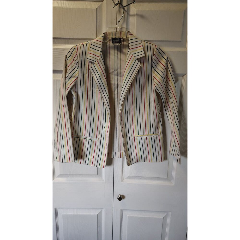 Vintage Par Four Sportswear Multi-Color Pinstripe Blazer - Size 10 Petite